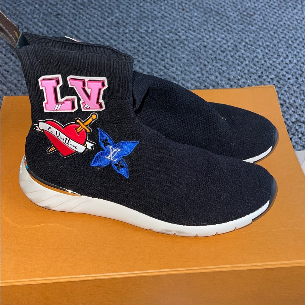 Louis Vuitton Black Sneakers with Red and Blue Accents